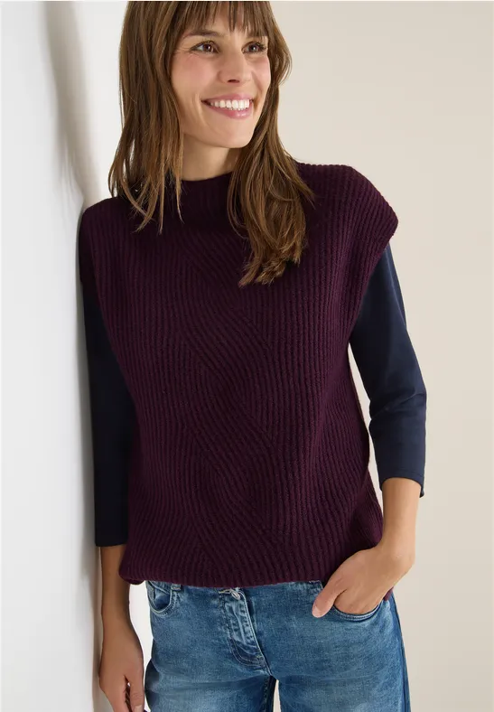 Pull Femme Cencil Col Troyer En Coton - Tricot Mouliné, Fentes Latérales - Look Décontracté Et Confortable