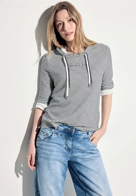 Cecil Damen Hoodie T-Shirt – Lässiges Kapuzenshirt Mit Burn-Out Streifen, Aus Weichem Viskosemix