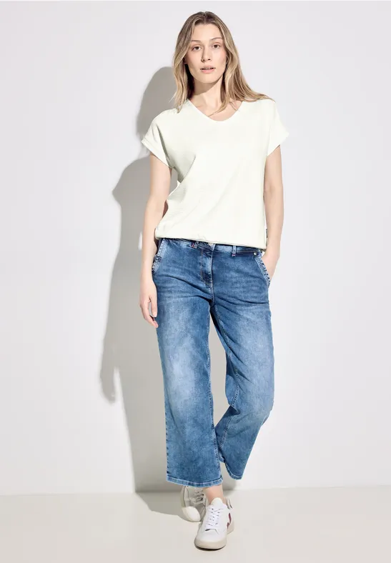 Cecil Style Linda T-shirt Donna Bianco Vanilla XL | Top Aderente Con Spalline Larghe In Cotone - 5