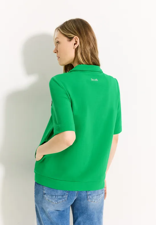 Cecil Damen T-Shirt Jacke Kurzärmlig – Aus Baumwolle Mit Stretch, Stehkragen, Praktisch Für Sommer & Freizeit