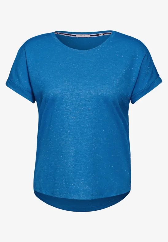 CECIL Basic glitter T-shirt voor dames in Blauw CECIL