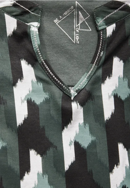 CECIL Damen Shirt Mit Muster - U-Boot Ausschnitt & 3/4 Ärmel