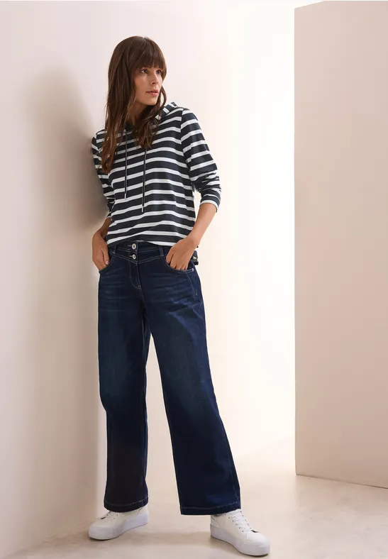 Pantalon large rayé avec taille élastiquée - Bleu - Grandes tailles - Femme - 6.60