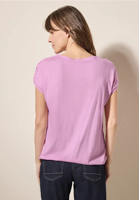 Cecil Damen Top Mit Schulterraffung - Baumwolle Unifarben Ärmellos