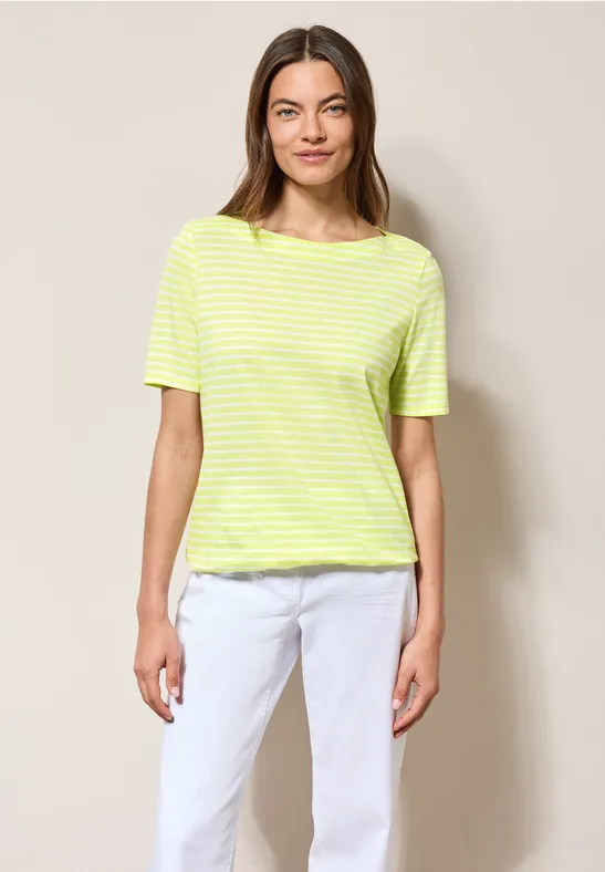 CECIL Damen Basic Kurzarmshirt | Easy Khaki, Größe S | Flammgarn-Optik, V-Ausschnitt