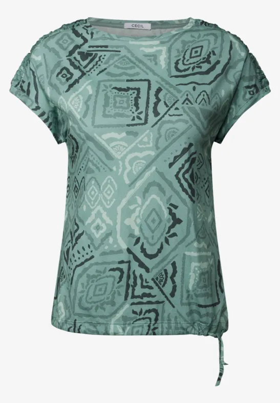 Damen Print Shirt Mit Raffung - Sommerliches Baumwoll-Shirt Von CECIL, U-Boot-Ausschnitt, Lässig Und Bequem