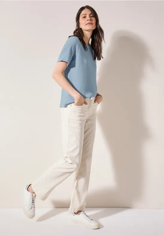 T-shirt Structuré Bicolore Femme - Manches Longues, Col Bateau, Motif Texturé