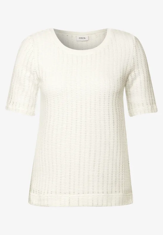 Ajour T-shirt met print voor dames in Blauw