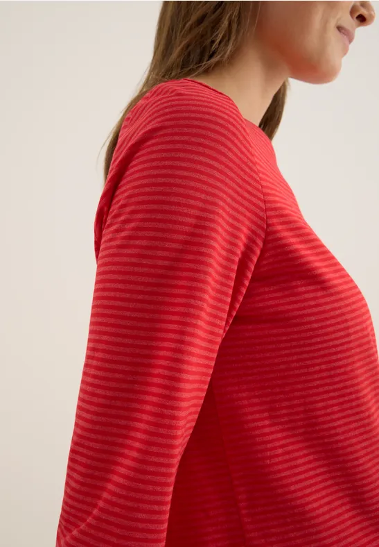 T-Shirt Femme Cecil à Rayures Tonales - Col Bateau, Manches Longues, Ourlet Élastique - Taille M