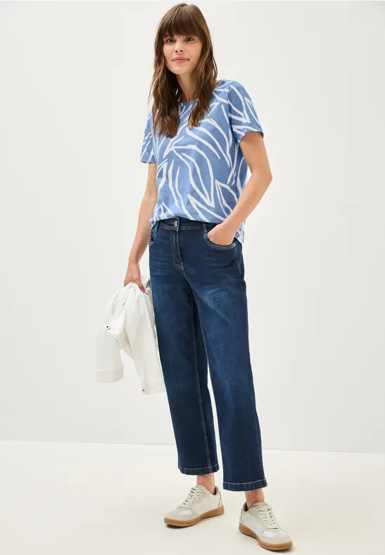 Cecil Maglietta Estiva Donna Con Motivo Floreale E Elastico In Vita: Maniche Corte, Stampa Solo Davanti, Retro Unito. Un Basic Versatile Per L’estate.