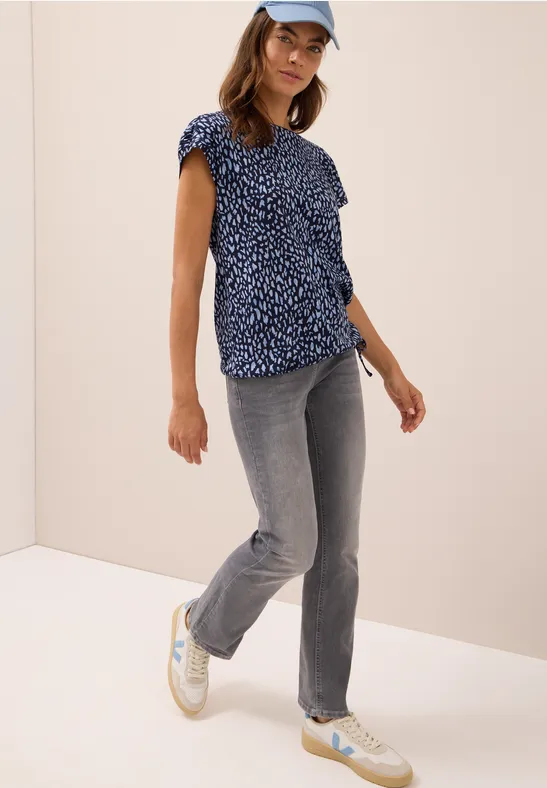T-shirt Femme Basique à Manches Longues Cecil - Col V Avec Fronces, Coupe Confortable (couleur Unie)