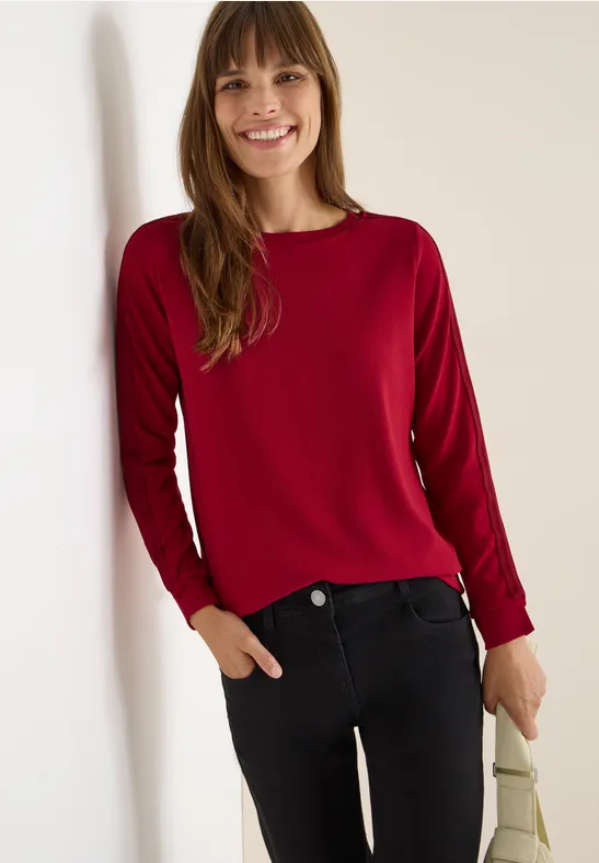 T-shirt Femme à Rayures Galon Cencil - Manches Longues, Col Rond, Mix Coton/modal