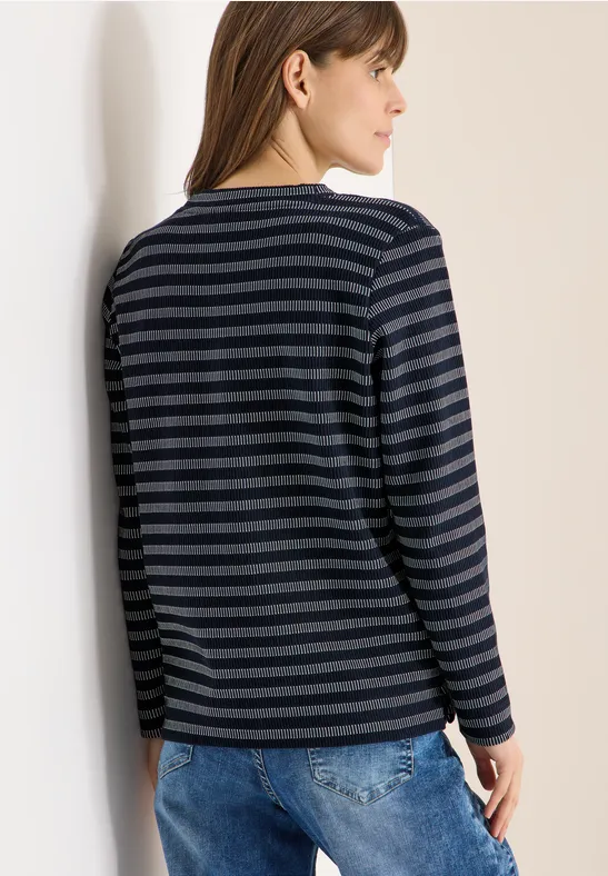 CECIL Gestreept Shirt - Deep Tint Blue / Blauw | - Cotton Blues