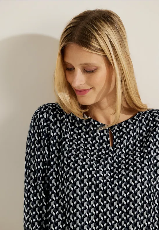 Cecil Chemisier Femme Imprimé Minimal – Col Fendu Élégant, Manches Longues Repliables, Viscose Douce Et Fluide