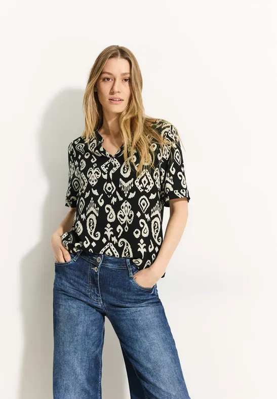 Chemisier Femme Cecil – Imprimé Minimal, Col Rond Fendu, Manches Longues, En Viscose Douce