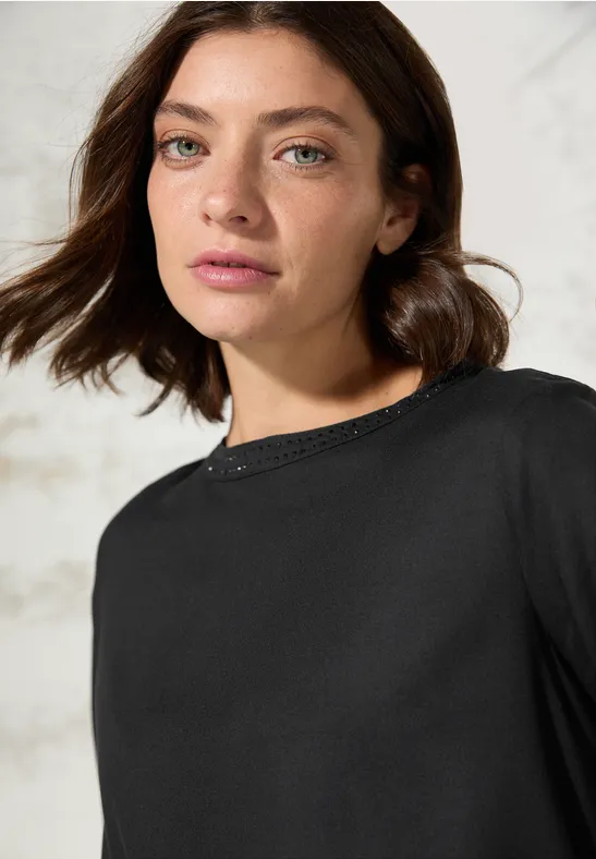 Chemisier Femme Cecil - Col Rond, Manches Longues, En Modal Doux | Fentes Latérales, Fabrication Turquie