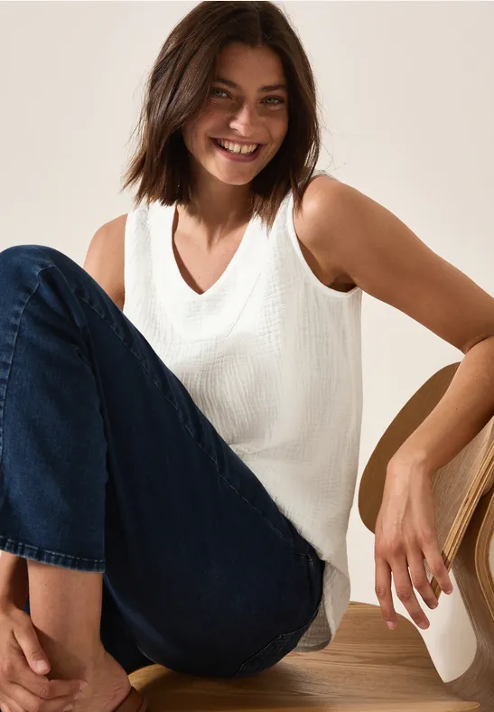Chemisier Femme En Mousseline De Coton – Col Chemise, Manches Longues Avec Poignets Boutonnés – Poche Poitrine