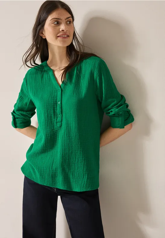 Stamain Oversized Mousline Blouse met 100% Katoen V-hals Casual Eenkleurige Hemdblouse Lange Mouwen voor Vrouwen S-2XL, L