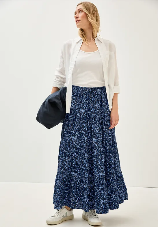 Damen Gemusterter Volant-Rock | Maxi Rock Mit Elastischem Bund | 100% Viskose