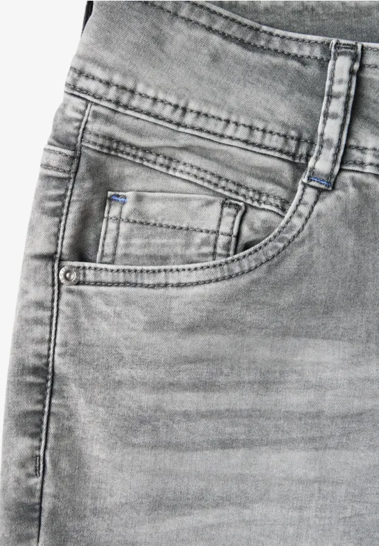 Cecil Dames Wide Leg Jeans met strepen, Mid Blue Used Wash, 32W / 32L