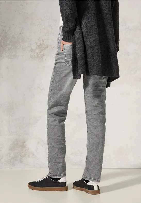 Cecil Dames Wide Leg Jeans met strepen, Mid Blue Used Wash, 29W / 30L