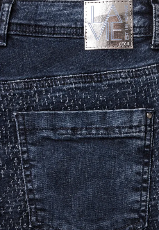 Cecil Women's B378532 Bouclé Detail Jeans, Mid Grey Used Wash, 26W x