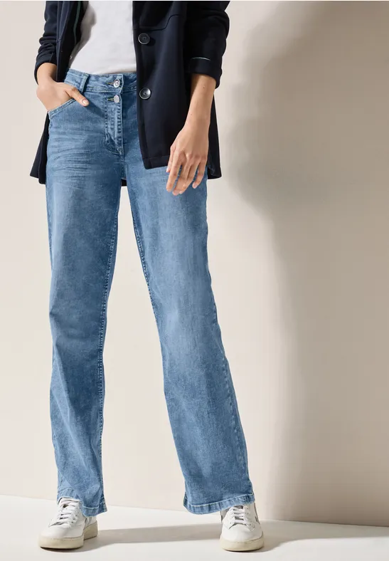 Cecil Damen Wide Leg Jeans – Loose Fit, High Waist, Hellblaue Denim-Waschung, Mit Stretch