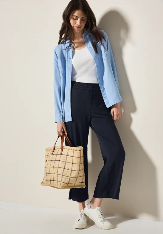 Casual-fit jersey broek voor dames in Blauw - TRACEY