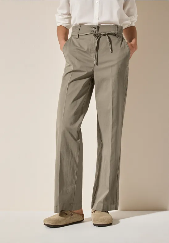 Cecil Damen Wide Leg Hose – Strong Khaki, High Waist, Größe XL / 30L