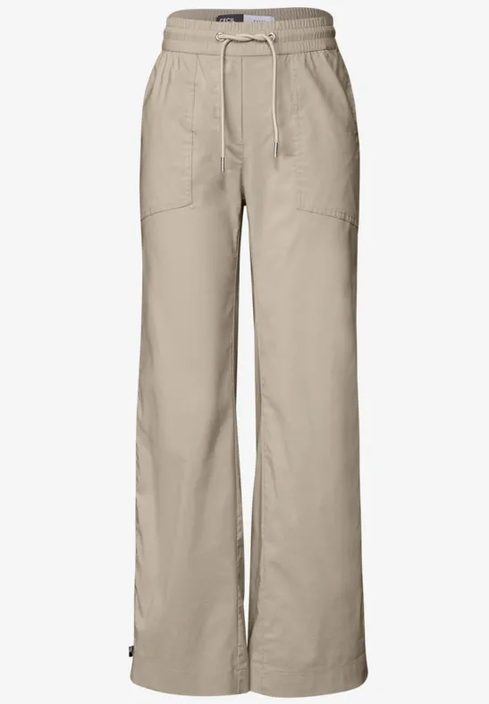 Cecil Damen Wide Leg Hose – Strong Khaki, High Waist, Größe XL / 30L