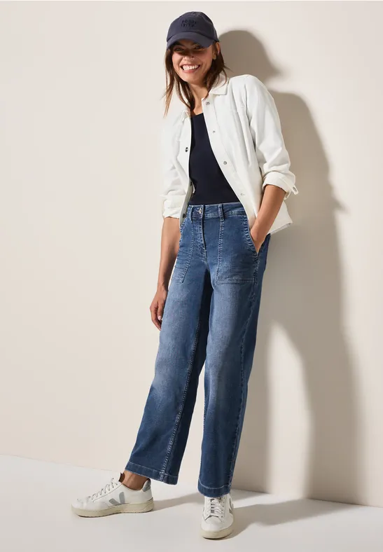 Cecil Damen Wide Leg Jeans – Loose Fit, High Waist, Hellblaue Denim-Waschung, Mit Stretch