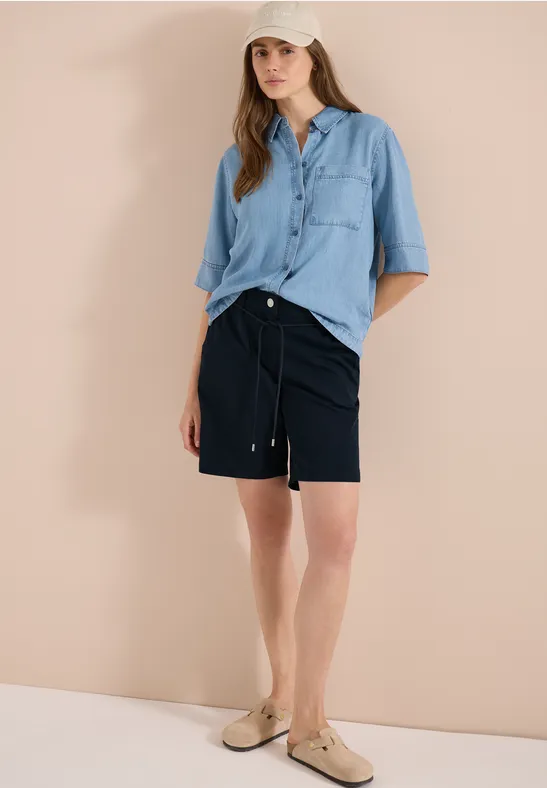 CECIL Mid Waist Wide Leg Shorts im Loose Fit f r Damen in Blau - NEELE CECIL