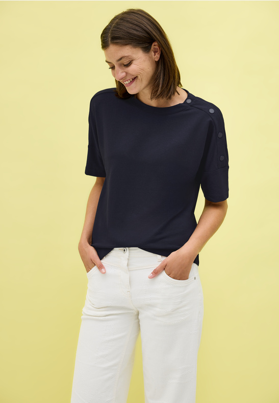 Cecil Solid T-Shirt With Buttons urban dark blue