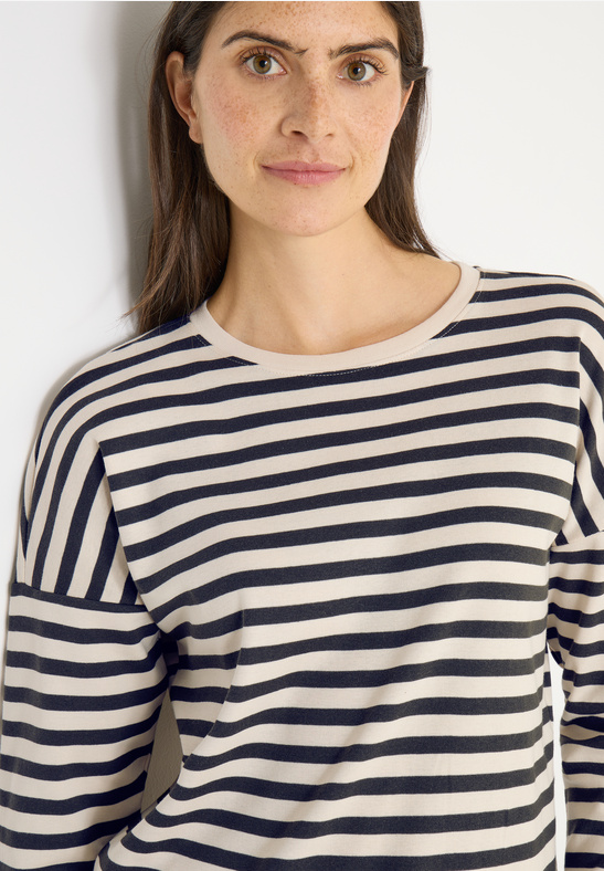 Cecil Full-needle Stripe T-Shirt raw khaki