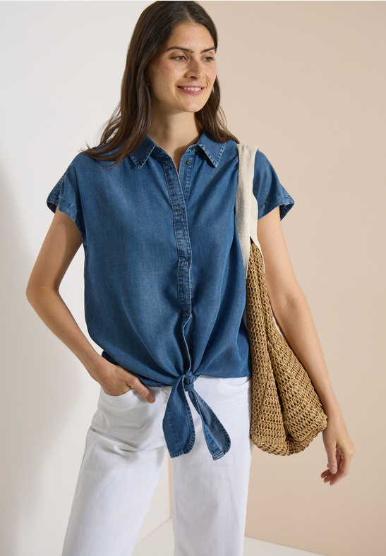 Cecil TOS Denim Look Blouse mid blue wash